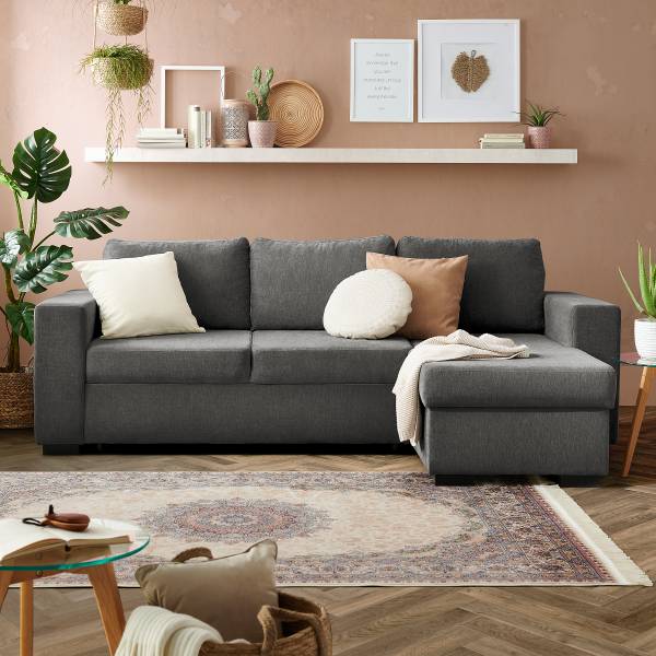 Ecksofa Lazos mit Schlaffunktion Webstoff Maris: Anthrazit