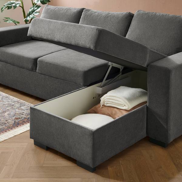 Ecksofa Lazos mit Schlaffunktion Webstoff Maris: Anthrazit