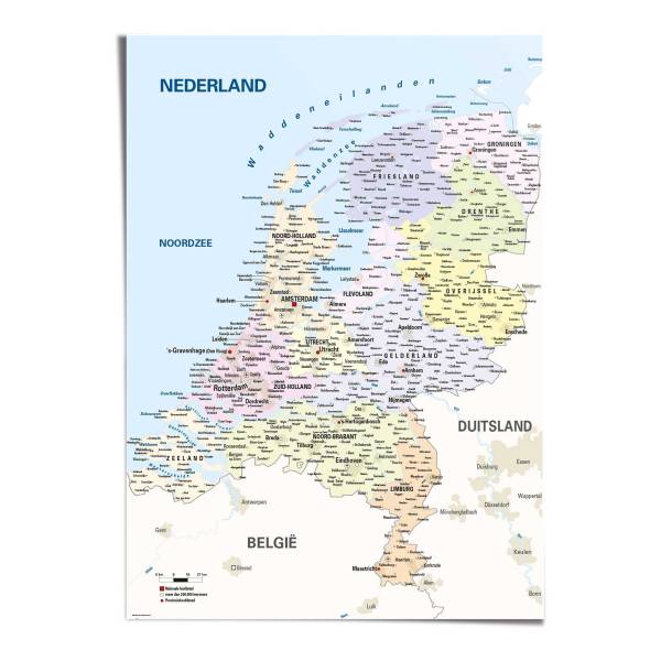 Poster Giant XXL Schoolkaart Nederland papier - blauw