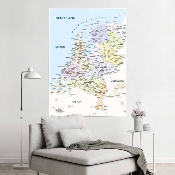 Poster Giant XXL Schoolkaart Nederland papier - blauw