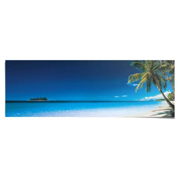 Poster Palmier sur la plage Papier - Bleu