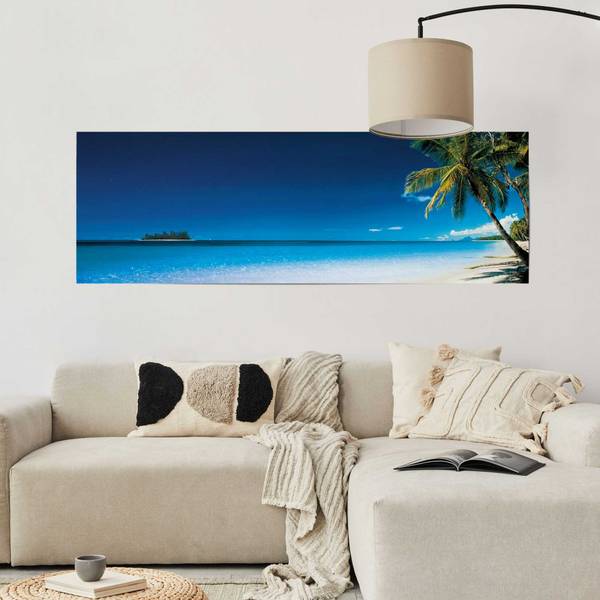 Poster Palmier sur la plage Papier - Bleu