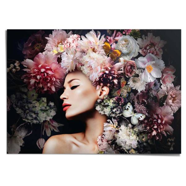 Poster Giant XXL Frau mit Blumenhut Papier - Pink