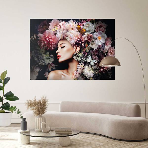Poster Giant XXL Frau mit Blumenhut Papier - Pink
