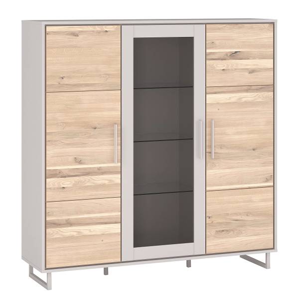 Buffet Aymik - Largeur 145 cm Chêne semi-massif - Chêne Bianco / Gris clair