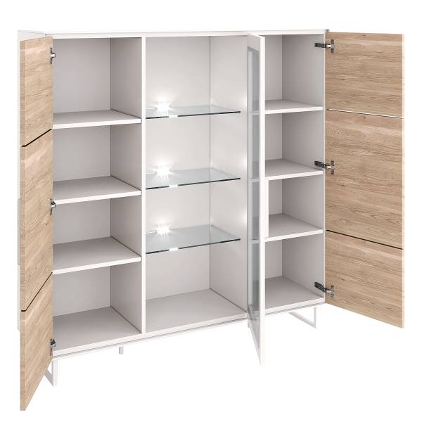 Buffet Aymik - Largeur 145 cm Chêne semi-massif - Chêne Bianco / Gris clair