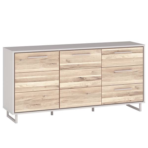 Sideboard Aymik Eiche teilmassiv - Eiche Bianco / Hellgrau