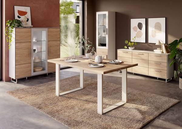 Sideboard Aymik Eiche teilmassiv - Eiche Bianco / Hellgrau