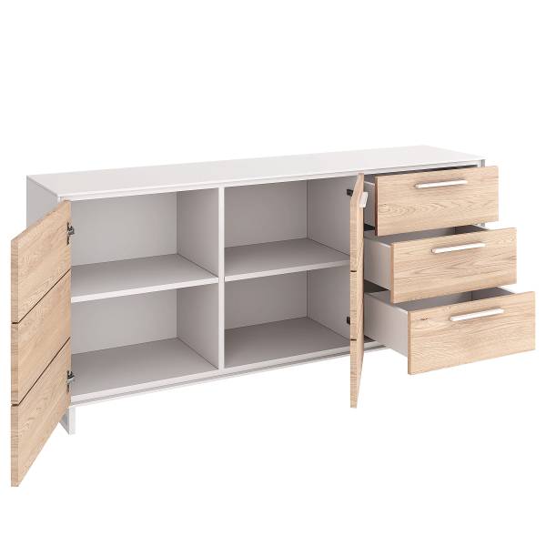 Sideboard Aymik Eiche teilmassiv - Eiche Bianco / Hellgrau
