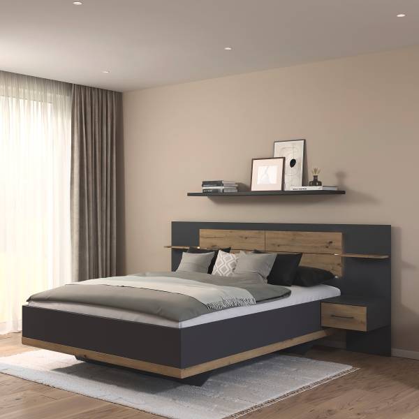 Beleuchtete Bettanlage Boston Extra Graumetallic - 160 x 200cm