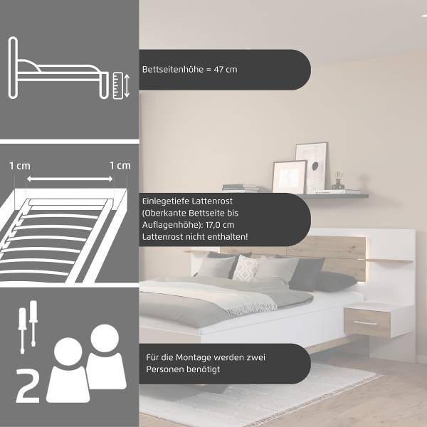Beleuchtete Bettanlage Boston Extra Graumetallic - 160 x 200cm