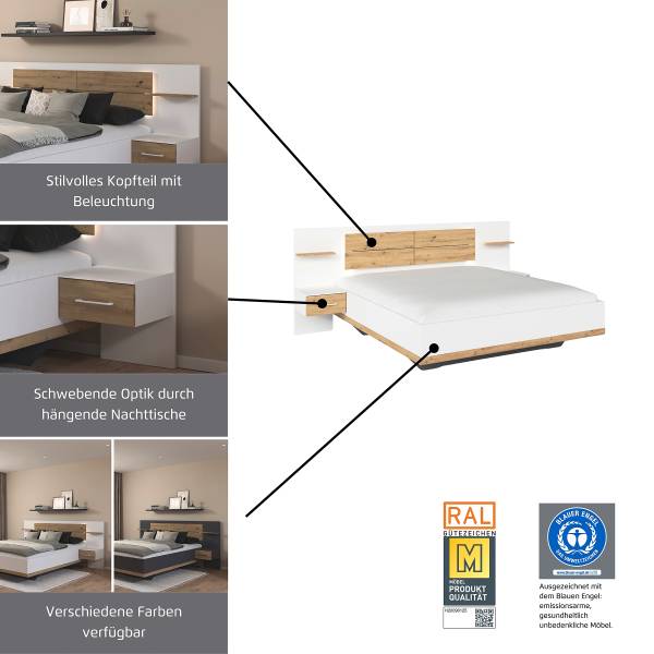 Beleuchtete Bettanlage Boston Extra Graumetallic - 160 x 200cm
