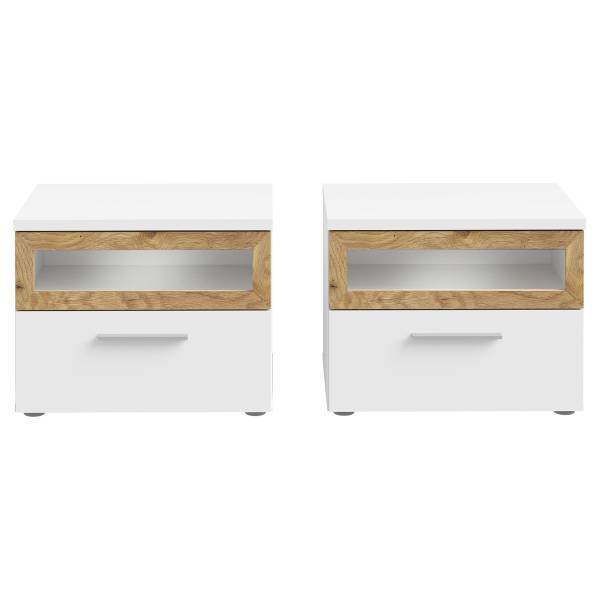 Nachtkommode Mazanil Weiß / Eiche Mauvella Dekor