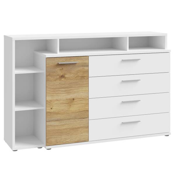 Kommode Mazanil Weiß / Eiche Mauvella Dekor