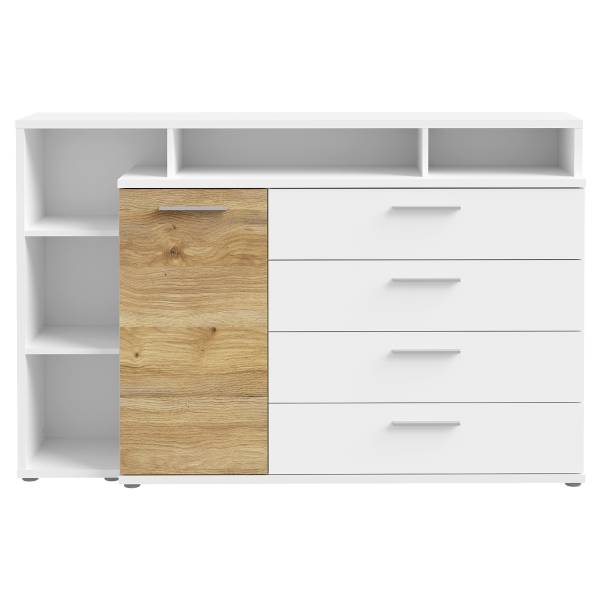 Kommode Mazanil Weiß / Eiche Mauvella Dekor