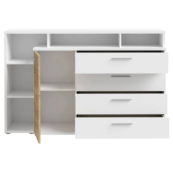 Kommode Mazanil Weiß / Eiche Mauvella Dekor