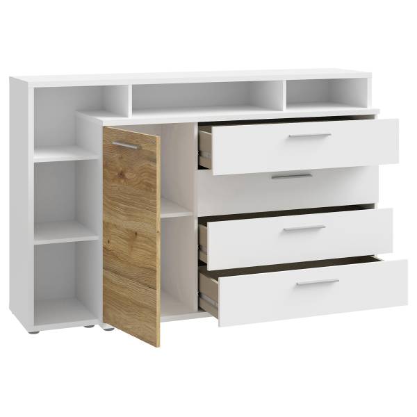 Kommode Mazanil Weiß / Eiche Mauvella Dekor