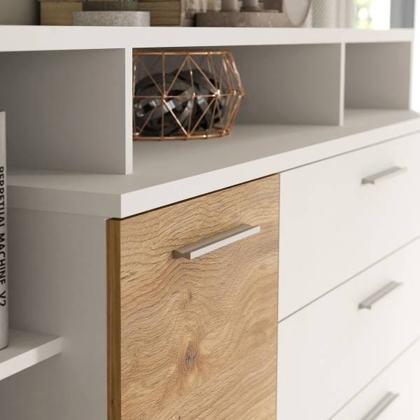 Kommode Mazanil Weiß / Eiche Mauvella Dekor