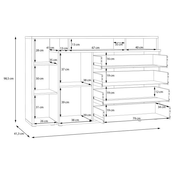 Kommode Mazanil Weiß / Eiche Mauvella Dekor