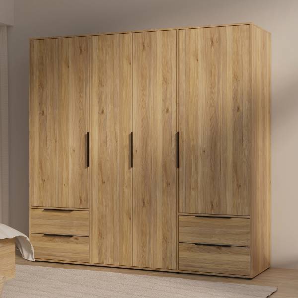Draaideurkast Peradam Mauvella eikenhouten look - Breedte: 206 cm