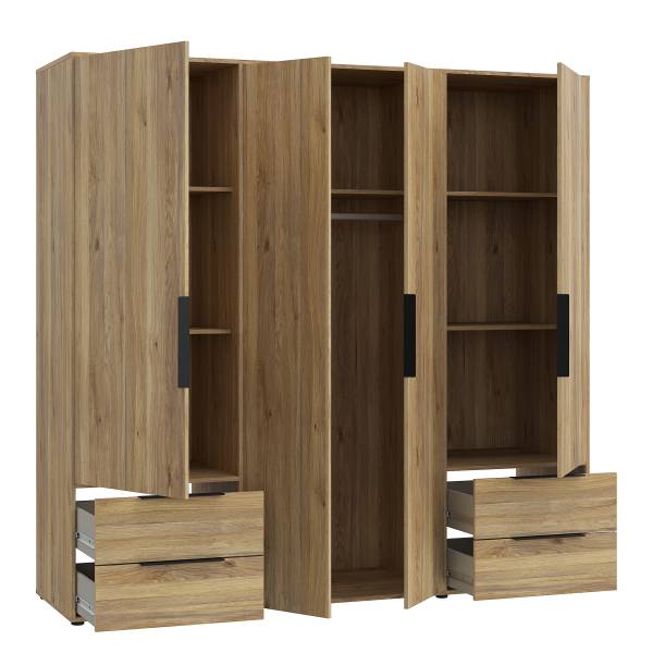 Draaideurkast Peradam Mauvella eikenhouten look - Breedte: 206 cm