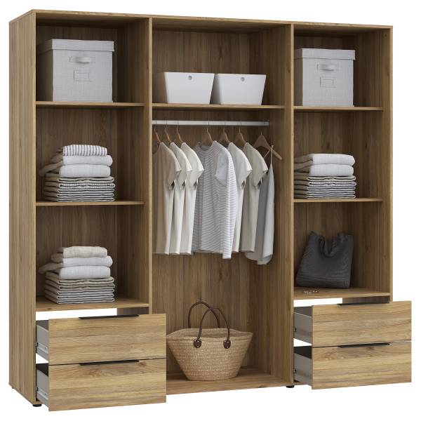 Draaideurkast Peradam Mauvella eikenhouten look - Breedte: 206 cm