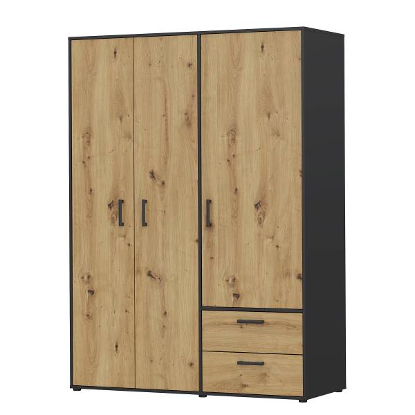 Drehtürenschrank Sandora Eiche Artisan Dekor / Schwarz - Breite: 144 cm