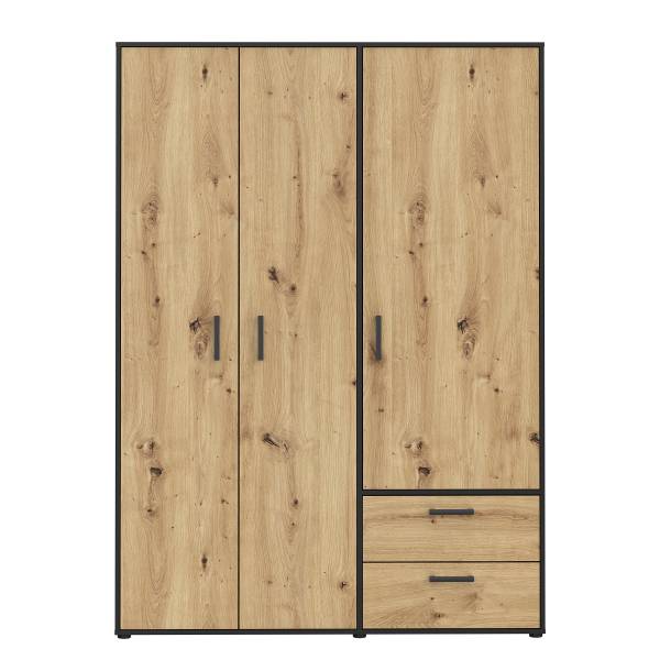 Drehtürenschrank Sandora Eiche Artisan Dekor / Schwarz - Breite: 144 cm