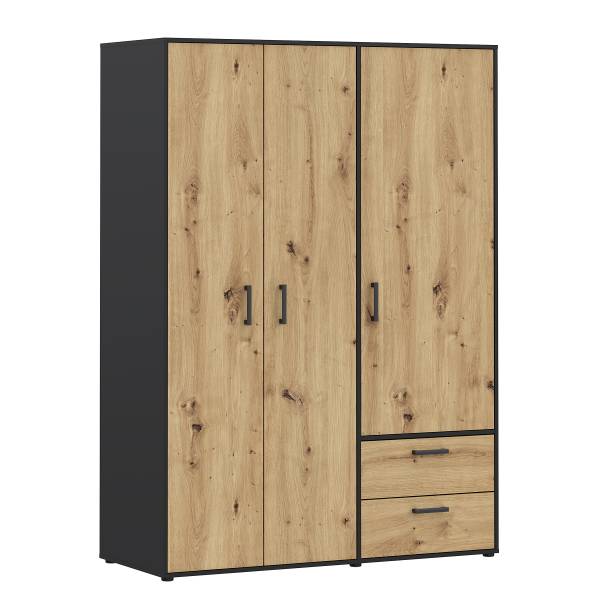 Drehtürenschrank Sandora Eiche Artisan Dekor / Schwarz - Breite: 144 cm
