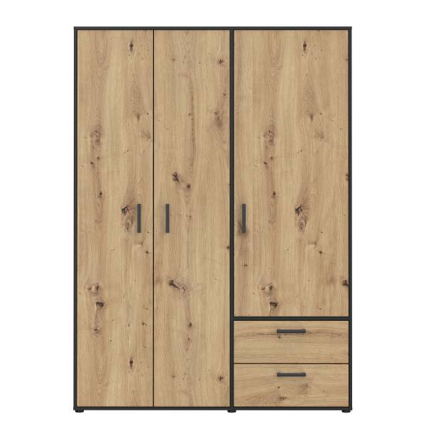 Drehtürenschrank Sandora Eiche Artisan Dekor / Schwarz - Breite: 144 cm