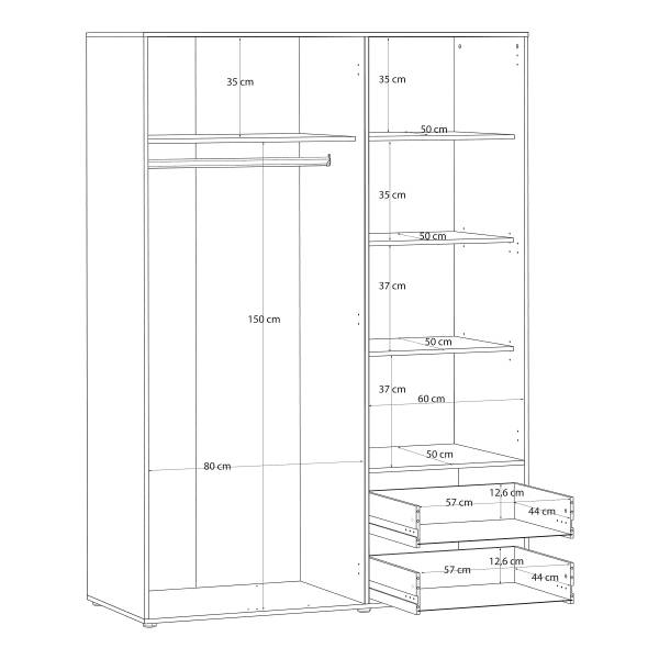 Drehtürenschrank Sandora Eiche Artisan Dekor / Schwarz - Breite: 144 cm