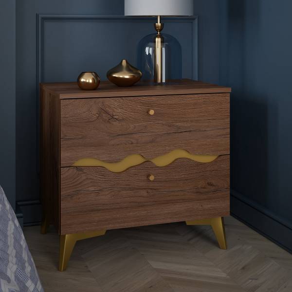 Comodino Anaffou Effetto rovere scuro / oro