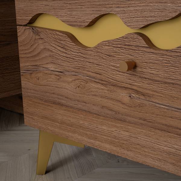 Comodino Anaffou Effetto rovere scuro / oro