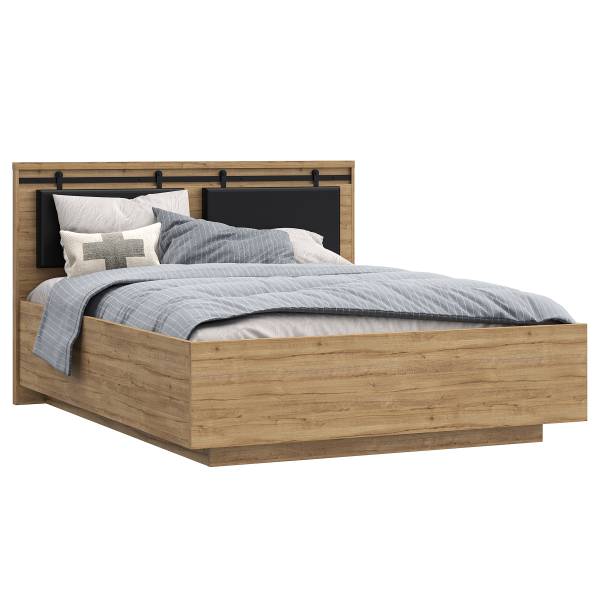 Struttura letto Tallberg Similpelle - Effetto rovere scuro / Nero - 160 x 200cm