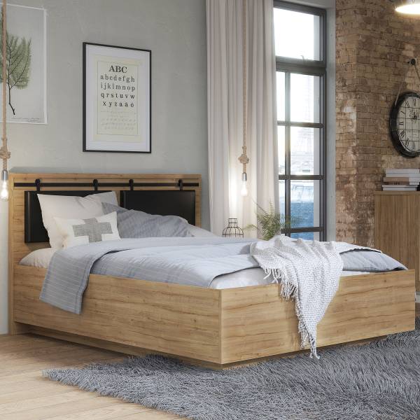 Struttura letto Tallberg Similpelle - Effetto rovere scuro / Nero - 160 x 200cm