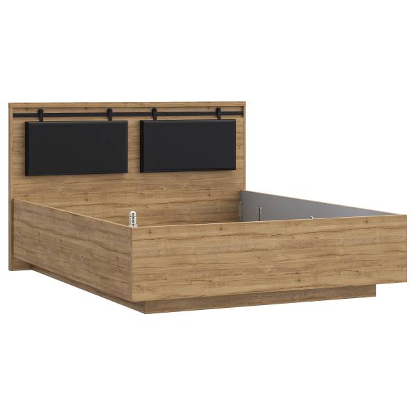 Struttura letto Tallberg Similpelle - Effetto rovere scuro / Nero - 160 x 200cm