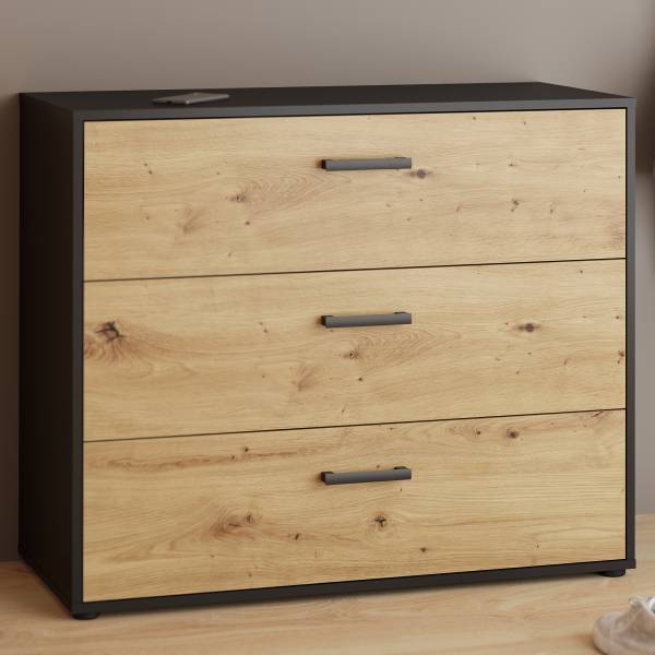 Comò Sandora Effetto rovere Artisan / Nero