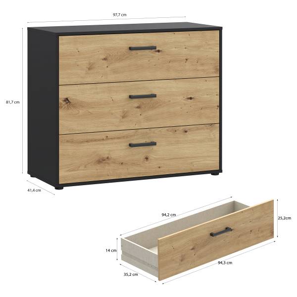 Comò Sandora Effetto rovere Artisan / Nero