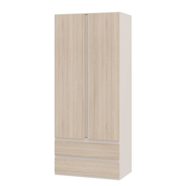 Drehtürenschrank Kalumi mit Schubladen Eiche Hell Dekor / Kaschmir