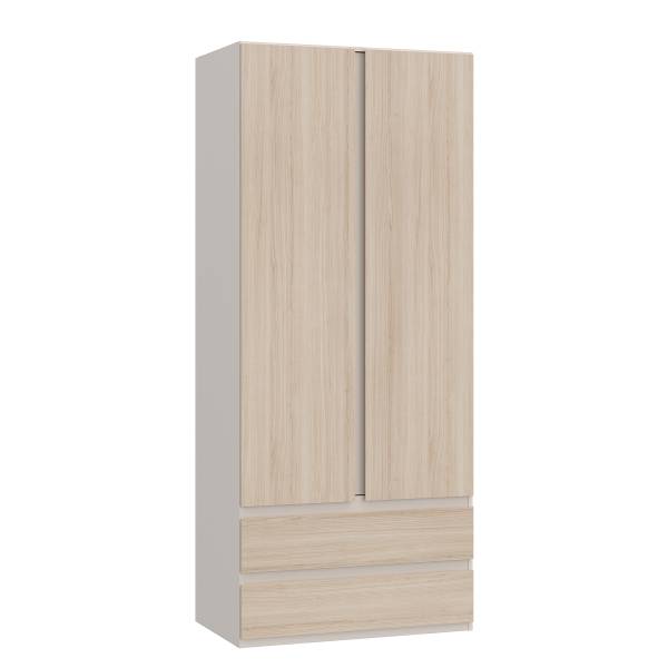 Drehtürenschrank Kalumi mit Schubladen Eiche Hell Dekor / Kaschmir