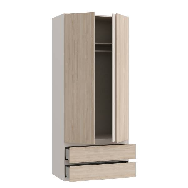 Drehtürenschrank Kalumi mit Schubladen Eiche Hell Dekor / Kaschmir