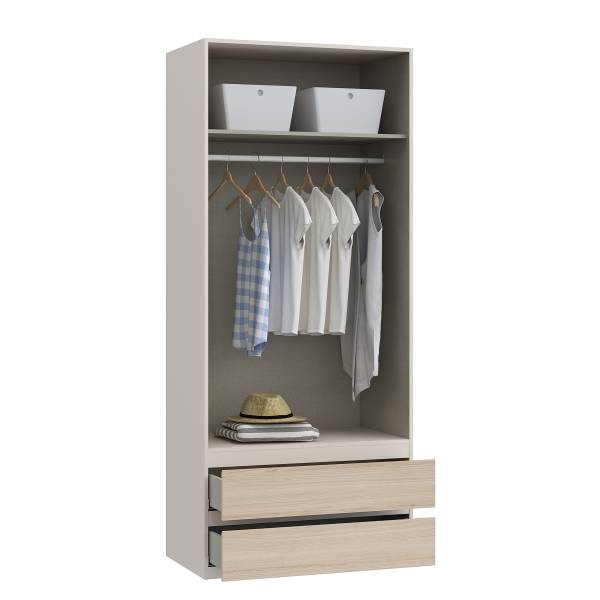 Drehtürenschrank Kalumi mit Schubladen Eiche Hell Dekor / Kaschmir