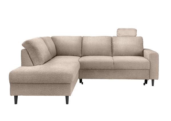 Ecksofa Vapas mit Ottomane & Funktion Bouclé Stoff Zofie: Sandbeige - Ottomane davorstehend links