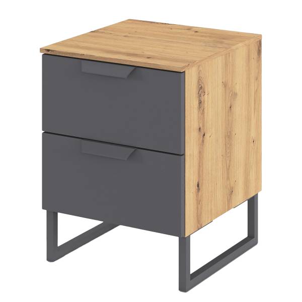 Comodino Aditio Grigio metallizzato / Effetto quercia Artisan - Altezza: 53 cm - A slitta