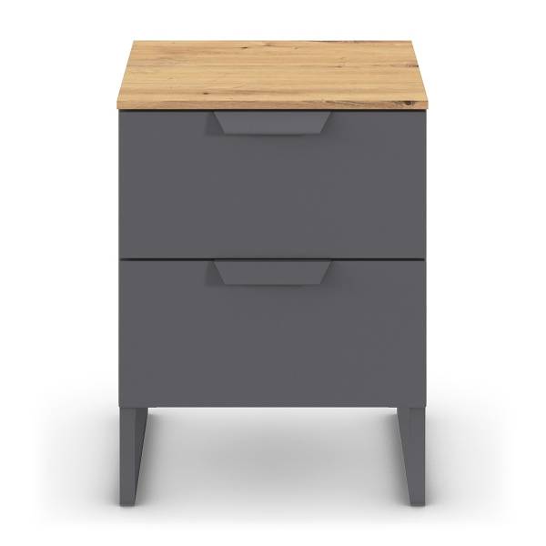 Comodino Aditio Grigio metallizzato / Effetto quercia Artisan - Altezza: 53 cm - A slitta