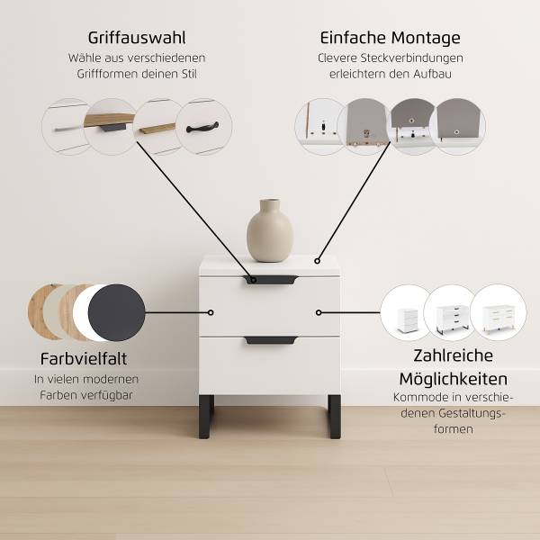 Comodino Aditio Grigio metallizzato / Effetto quercia Artisan - Altezza: 53 cm - A slitta