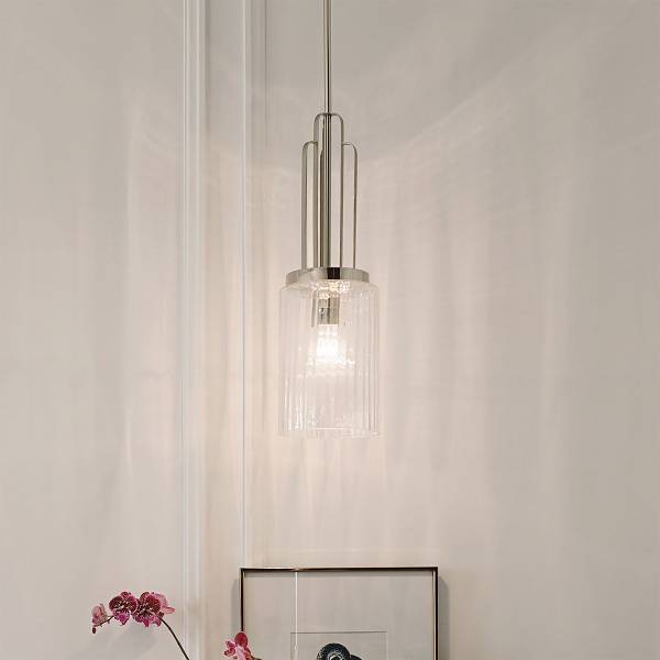 Lampada a sospensione Kimrose Acciaio / Vetro trasparente - Nichel lucido