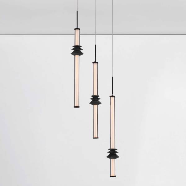 Suspension Stalactite type C aluminium / verre opalin - noir - Nb d'ampoules : 3