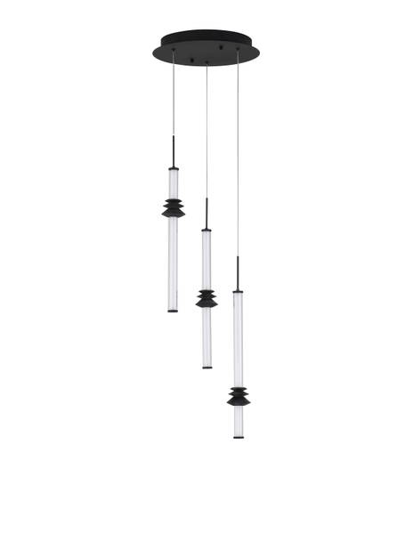 Suspension Stalactite type C aluminium / verre opalin - noir - Nb d'ampoules : 3