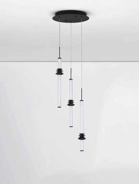 Suspension Stalactite type C aluminium / verre opalin - noir - Nb d'ampoules : 3
